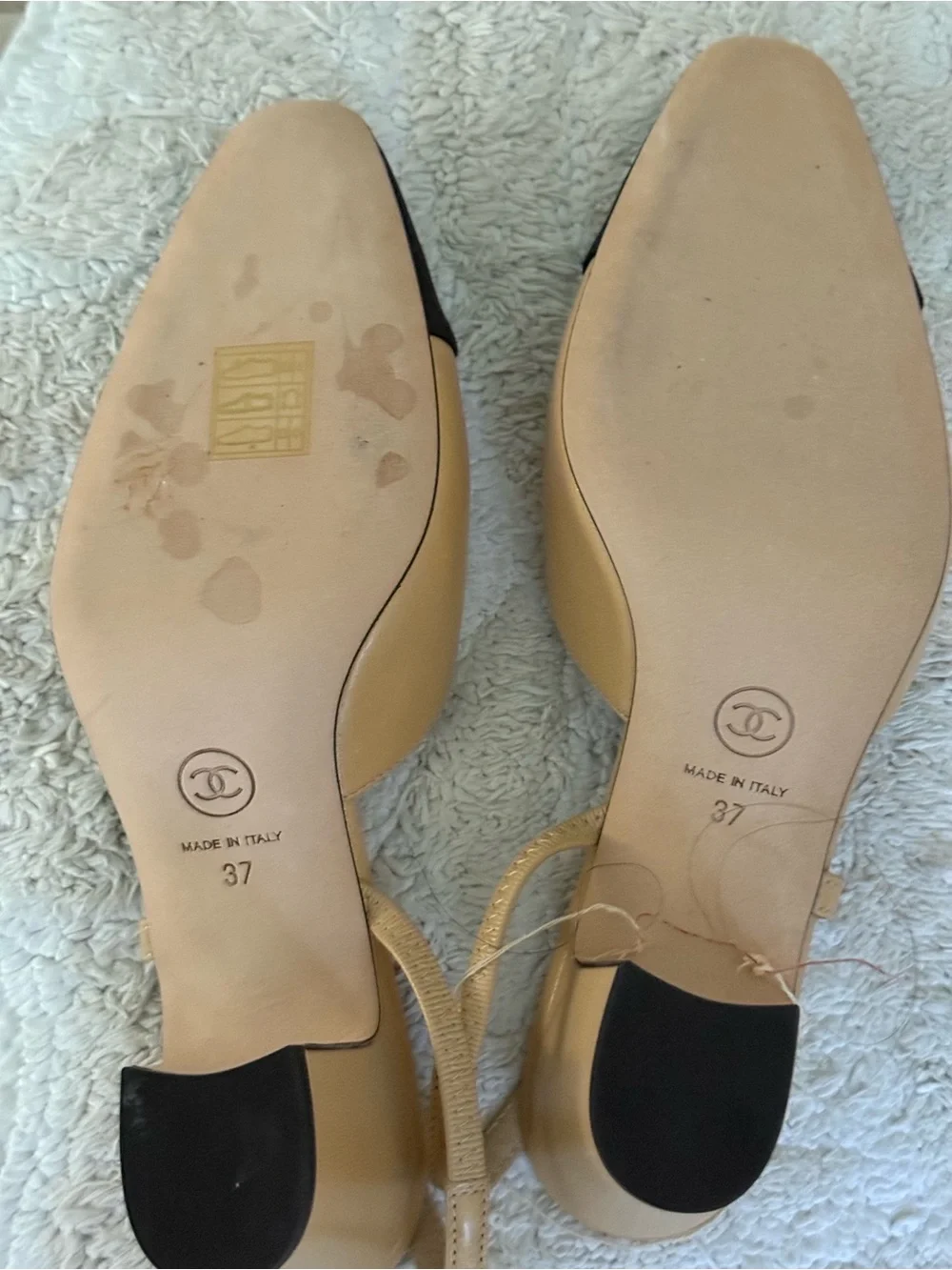 CHANEL Beige and Black Two-Tone Slingback Mules